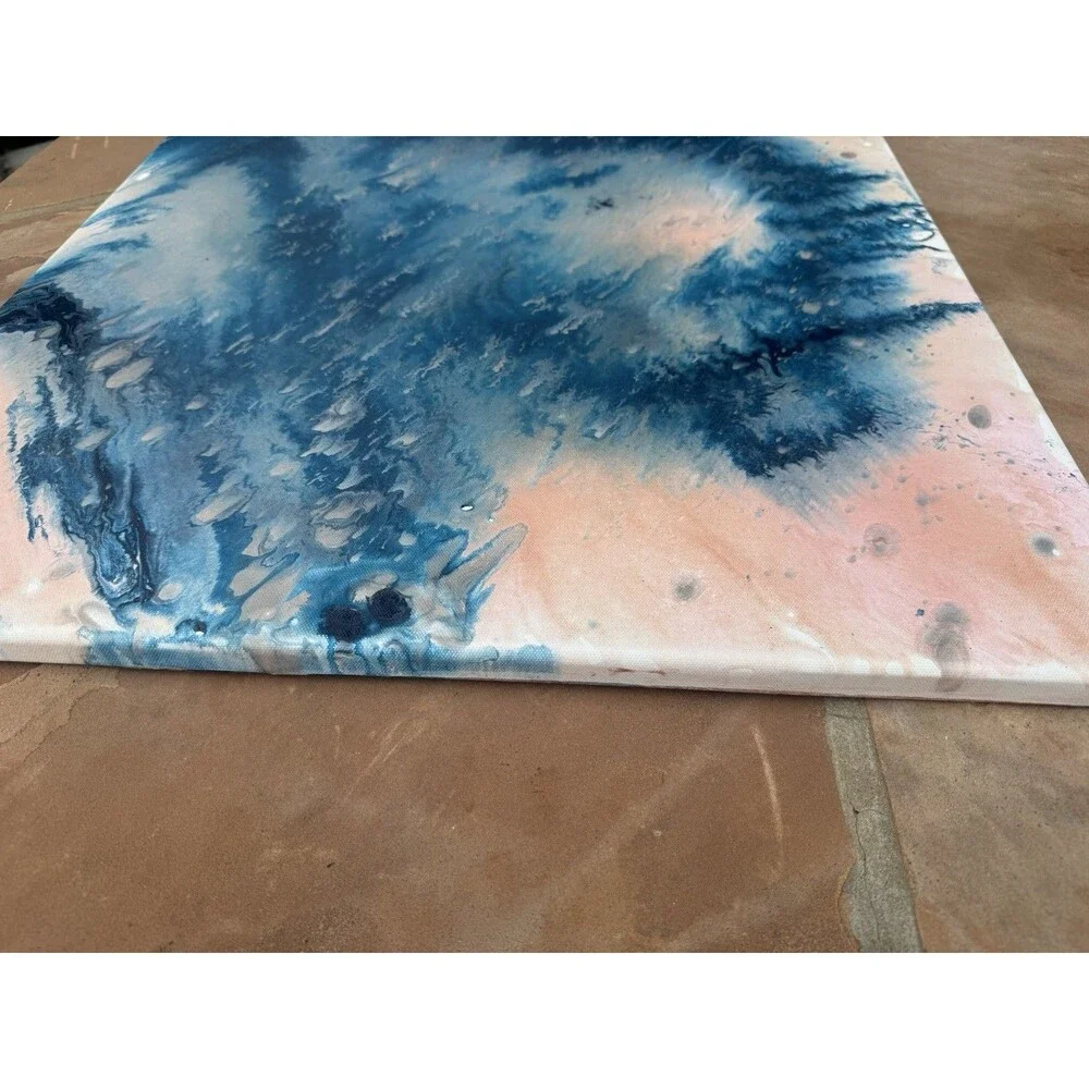 Original Abstract Painting Blue & Blush Pink Coastal Forest Wall Art – 24” x 30”